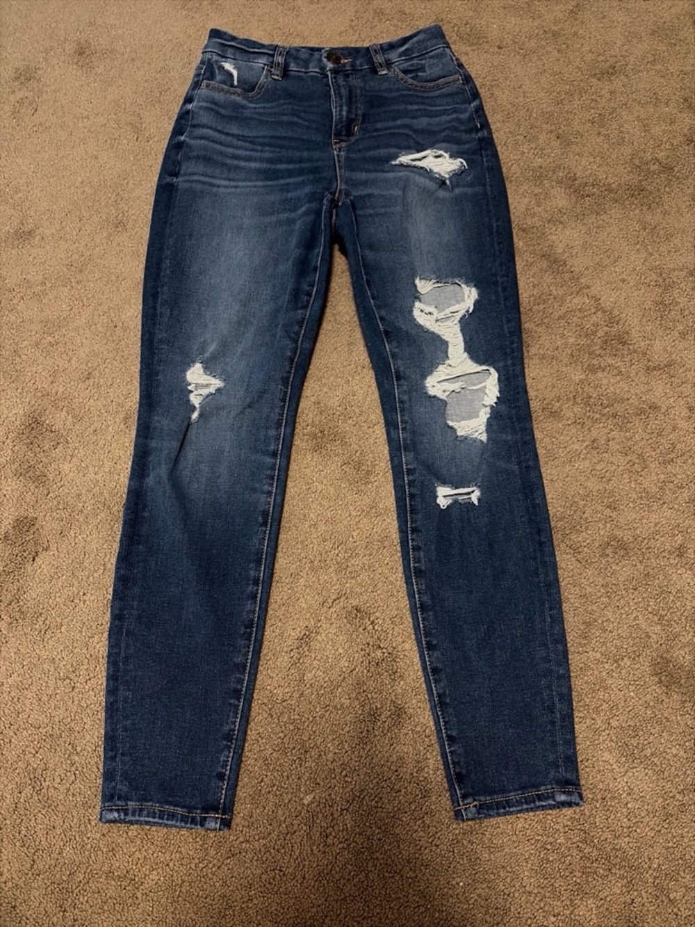 American Eagle Outfitters Dark Blue Distressed Skinny Jeans